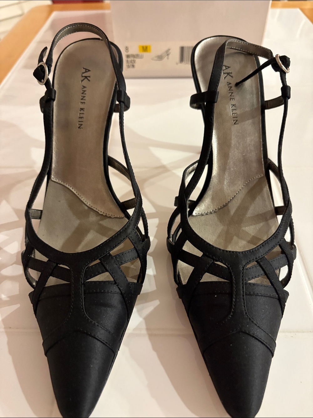 Anne Klein Black Pointed-Strap Slingback Heels